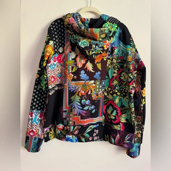 Johnny Was Floral Patchwork Hoodie Sweatshirt - Zip Up Boho- Medium - Picture 3 of 5